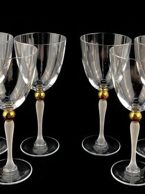 Cristal D'Arques Wine Glasses, Frosted Stem Goblet, Gold Sphere Accent, Vintage